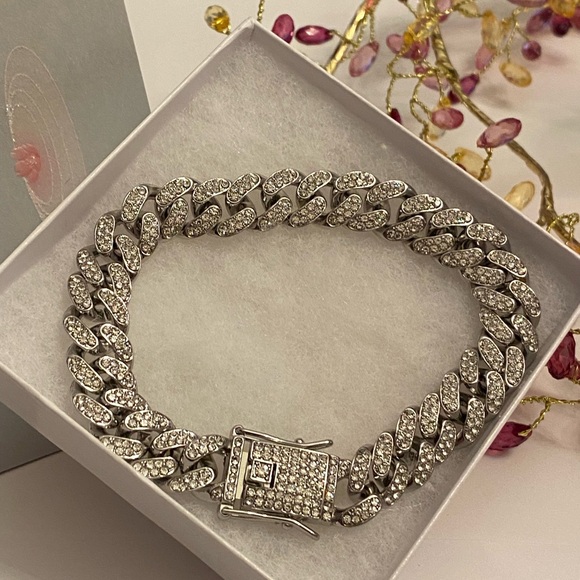 Other - Hip Hop Iced Out CZ Silver Tone Cuban Link Men Bracelet